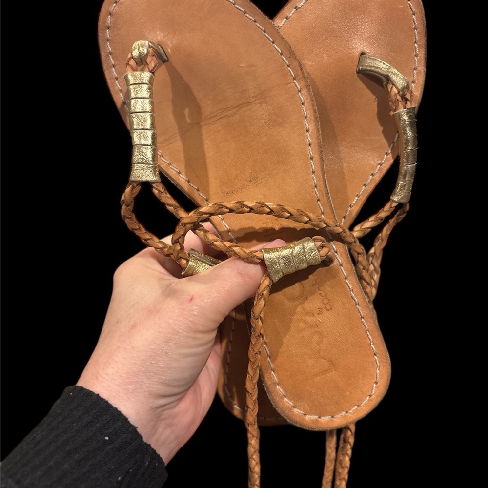 Elegant Braided Leather Sandals with Gold Accents